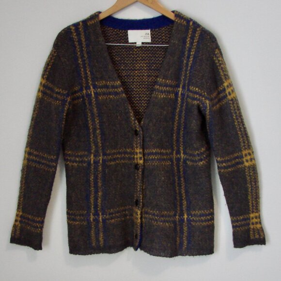 J.O.A. Los Angeles Gray Plaid Cardigan Sweater Wool Mohair Fuzzy Preppy Small - Picture 4 of 16